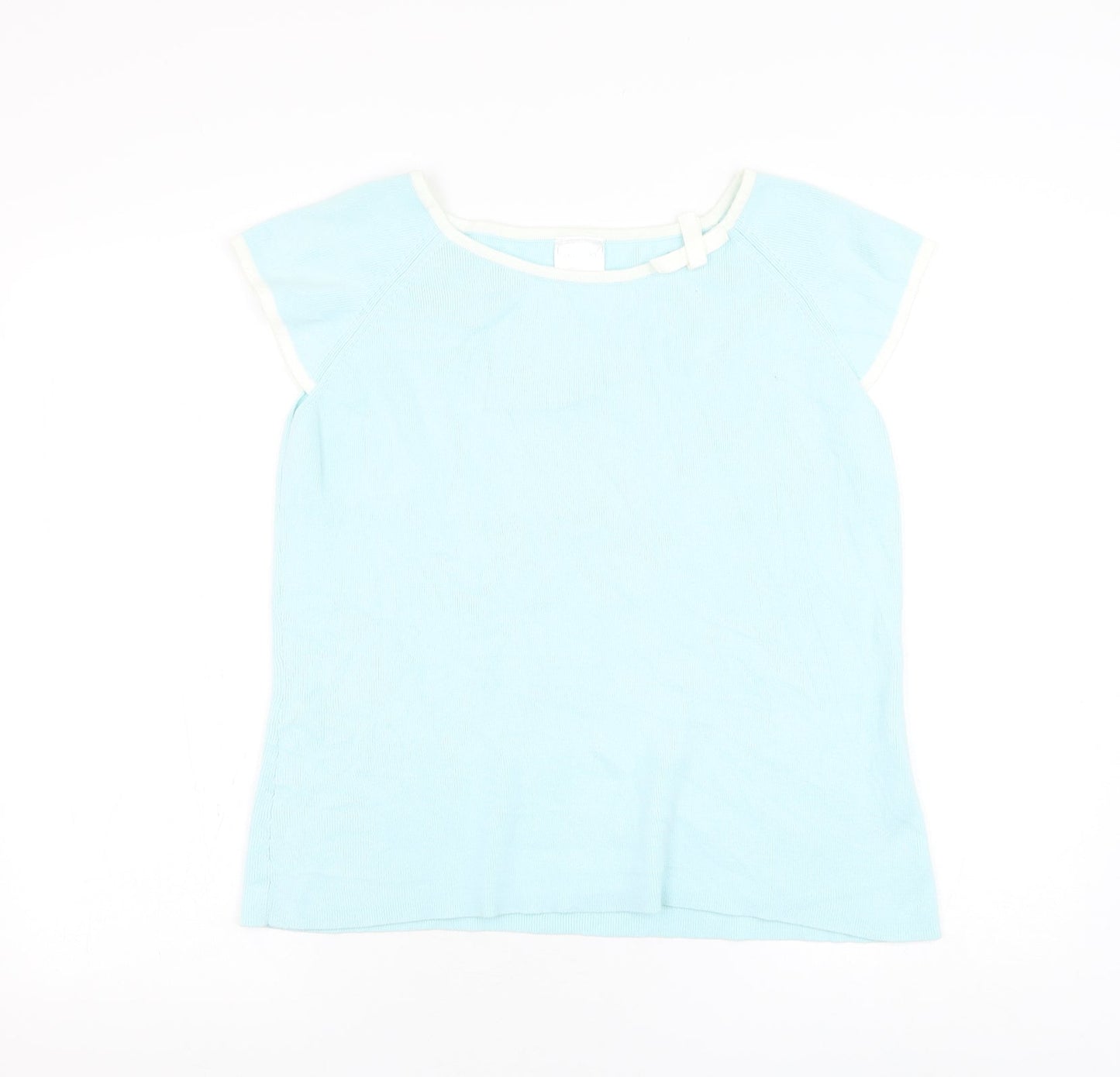 Agenda Womens Blue Round Neck Ramie Pullover Jumper Size 18