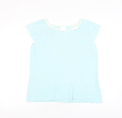 Agenda Womens Blue Round Neck Ramie Pullover Jumper Size 18