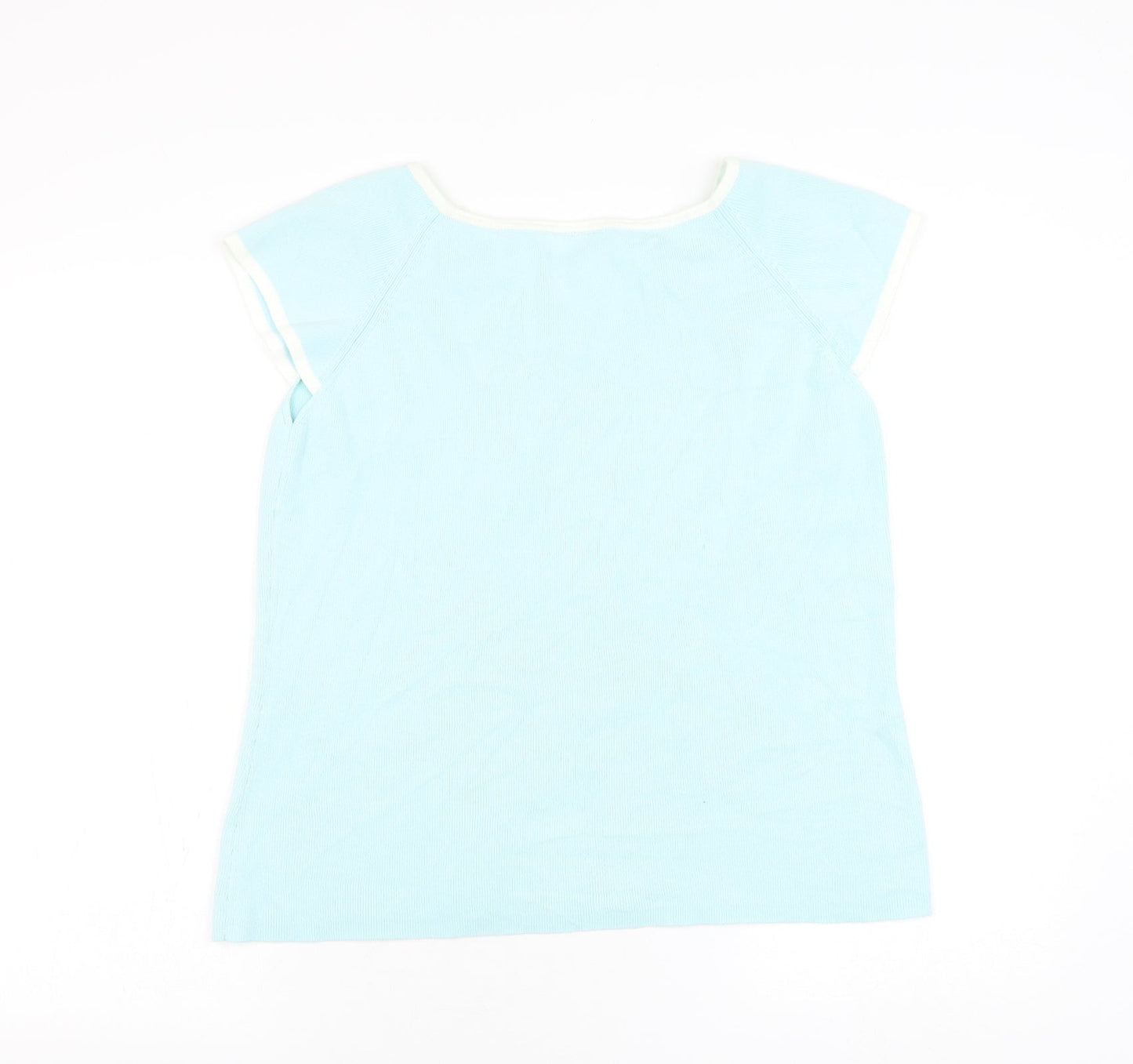 Agenda Womens Blue Round Neck Ramie Pullover Jumper Size 18