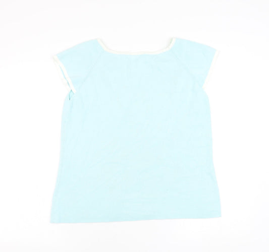 Agenda Womens Blue Round Neck Ramie Pullover Jumper Size 18