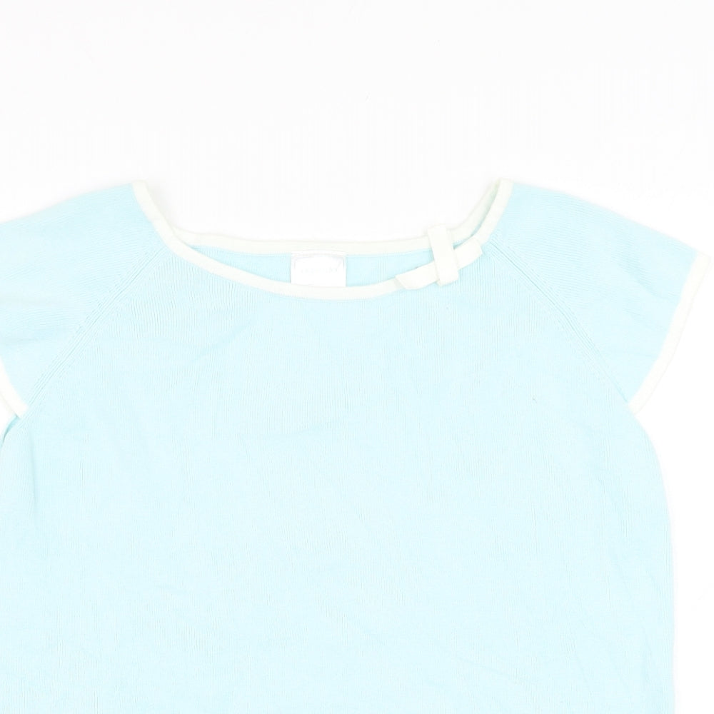 Agenda Womens Blue Round Neck Ramie Pullover Jumper Size 18