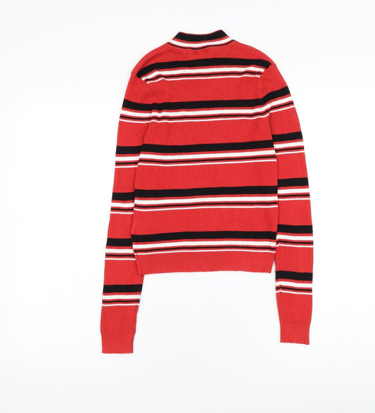 Divided by H&M Womens Red Mock Neck Striped Viscose Pullover Jumper Size S