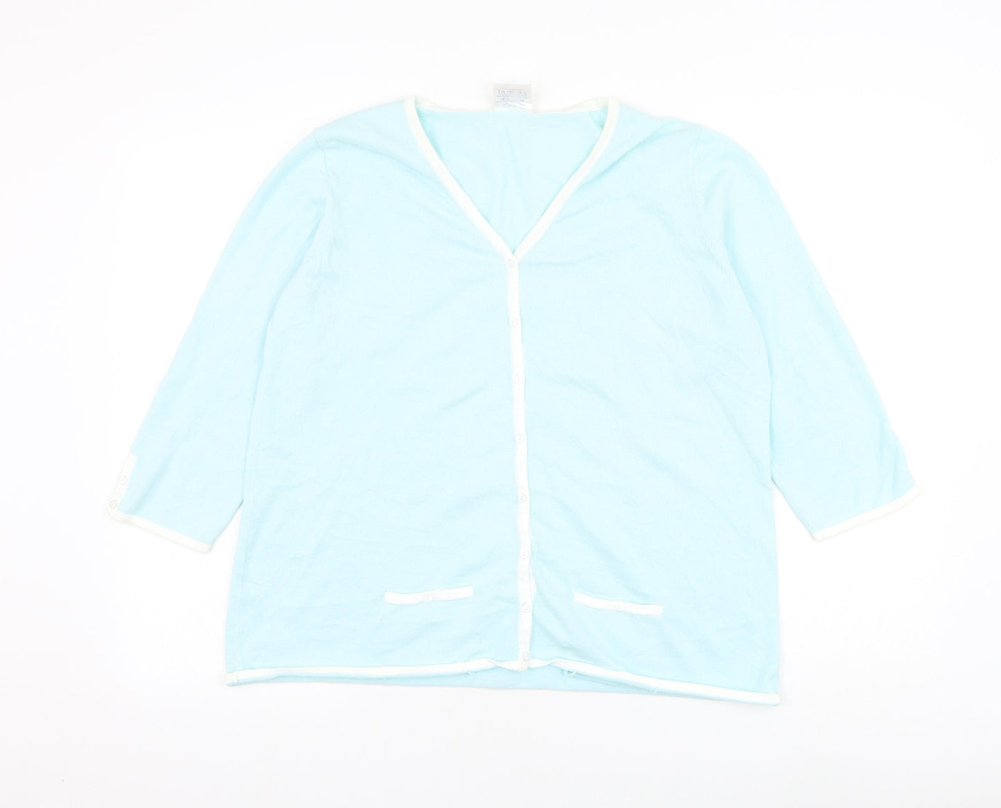 Agenda Womens Blue Round Neck Ramie Cardigan Jumper Size 18