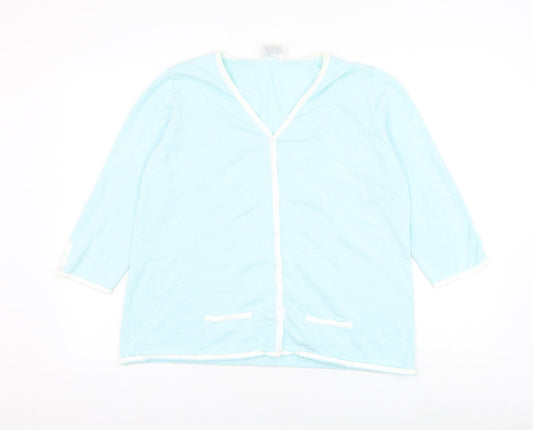 Agenda Womens Blue Round Neck Ramie Cardigan Jumper Size 18