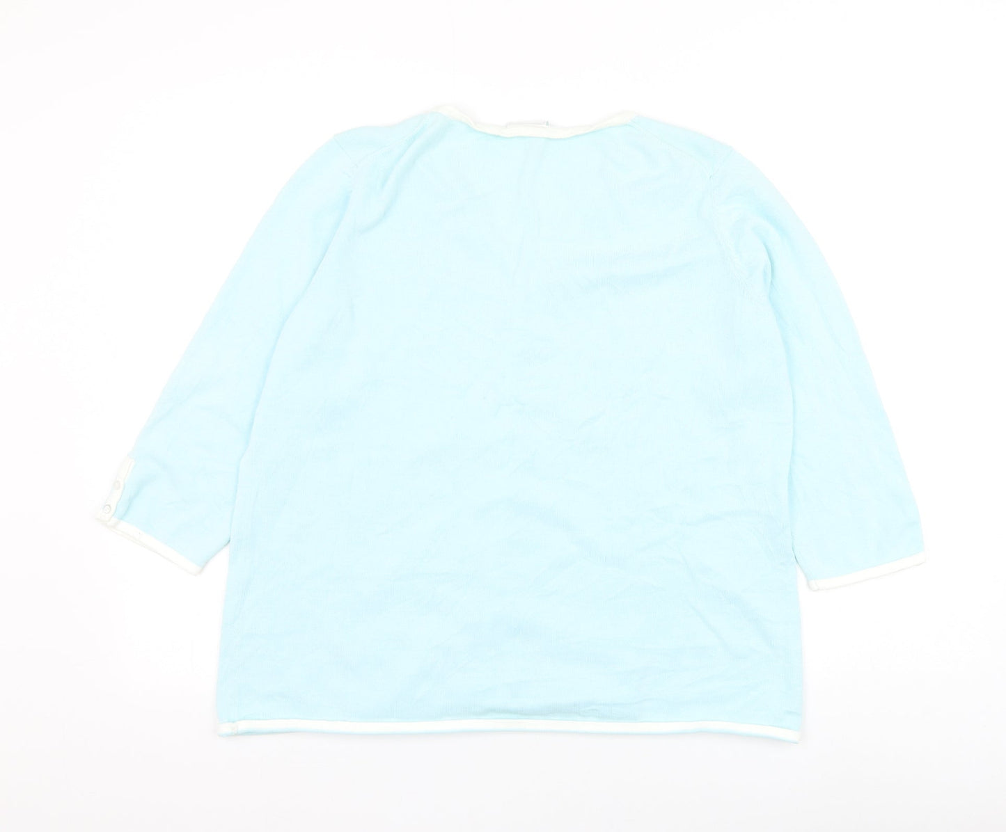 Agenda Womens Blue Round Neck Ramie Cardigan Jumper Size 18