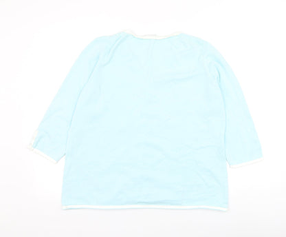 Agenda Womens Blue Round Neck Ramie Cardigan Jumper Size 18