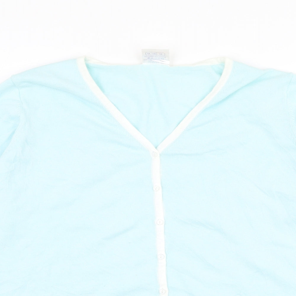 Agenda Womens Blue Round Neck Ramie Cardigan Jumper Size 18