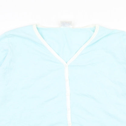 Agenda Womens Blue Round Neck Ramie Cardigan Jumper Size 18