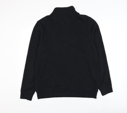 Morley Mens Black Mock Neck Cotton Henley Jumper Size L