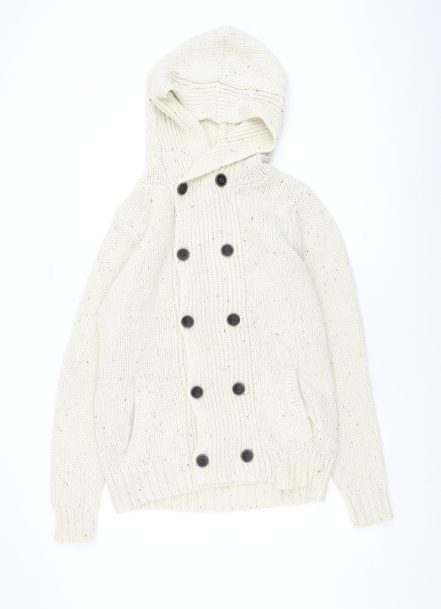 Bershka Mens Ivory Round Neck Acrylic Pullover Jumper Size M