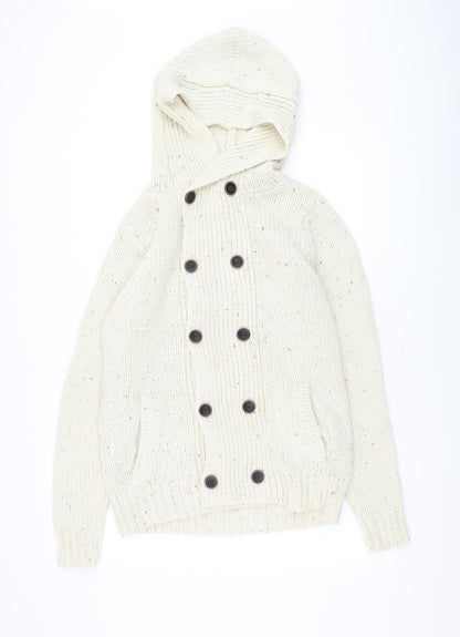 Bershka Mens Ivory Round Neck Acrylic Pullover Jumper Size M