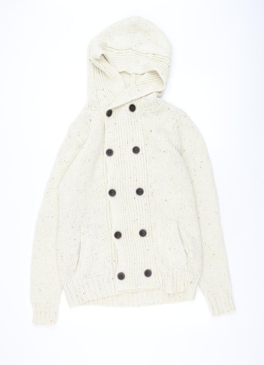 Bershka Mens Ivory Round Neck Acrylic Pullover Jumper Size M