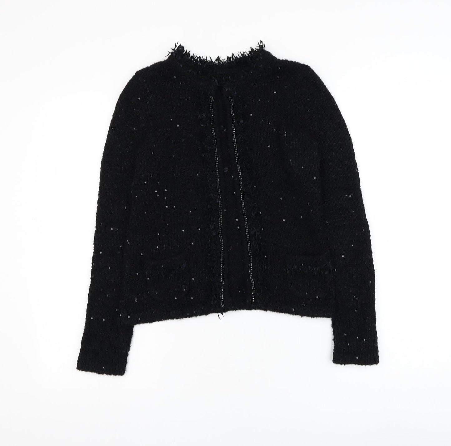 Womens UK Size 4 Preworn Black Cardigan Jumper