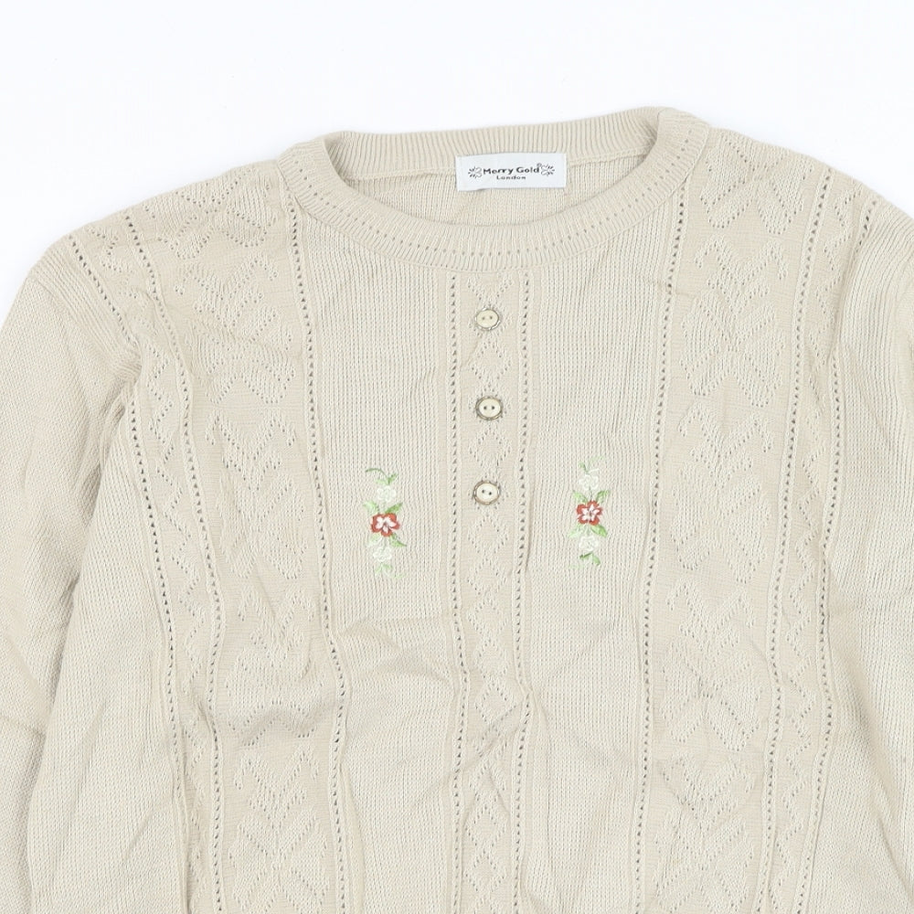 Womens UK Size M Merry Gold Beige Pullover Jumper