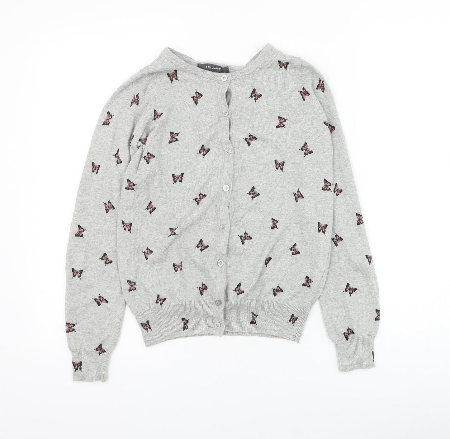 Primark Womens Grey Round Neck Cotton Jumper Size 6 - Butterfly