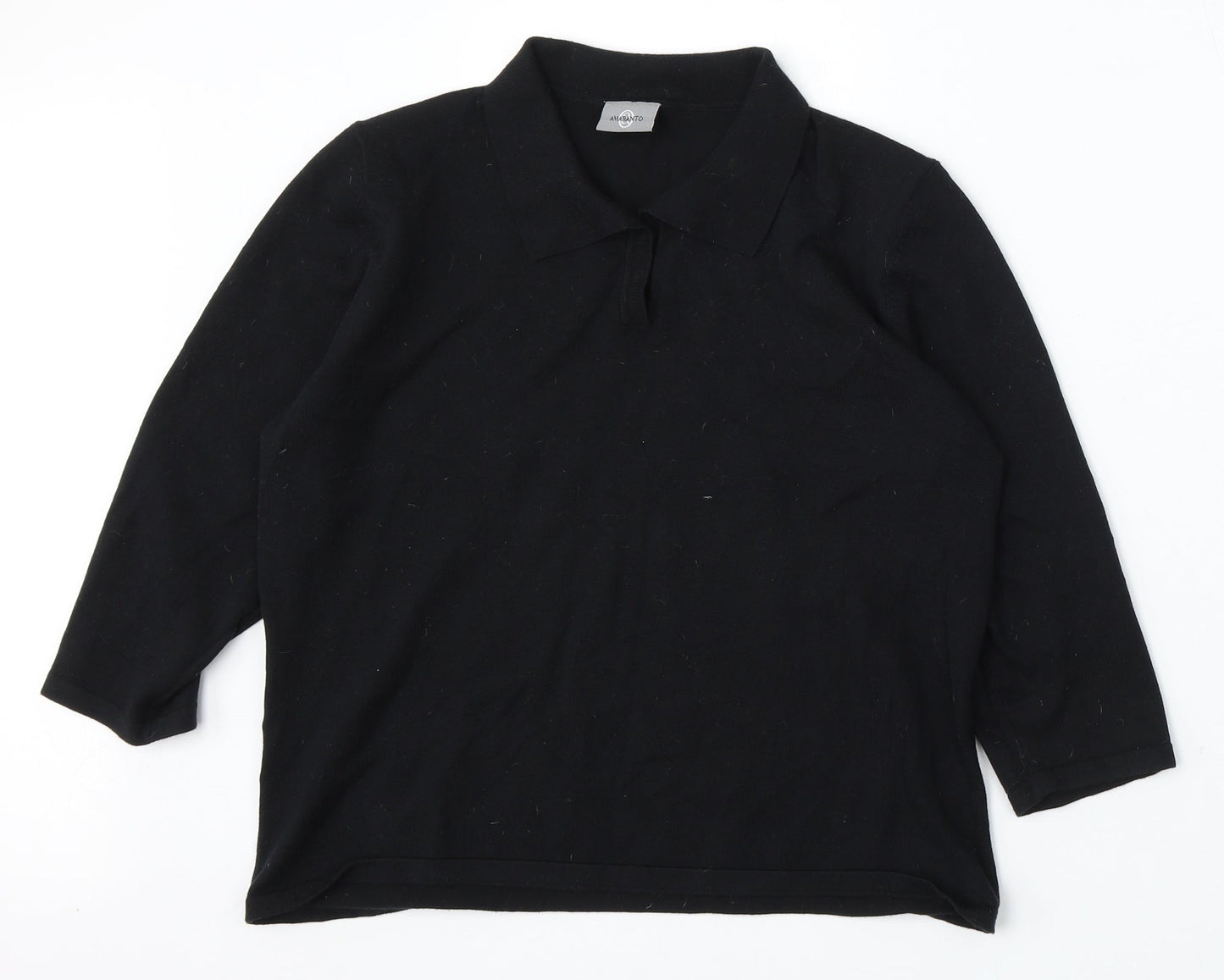 AMARANTO Womens Black Collared Cotton Pullover Jumper Size 16