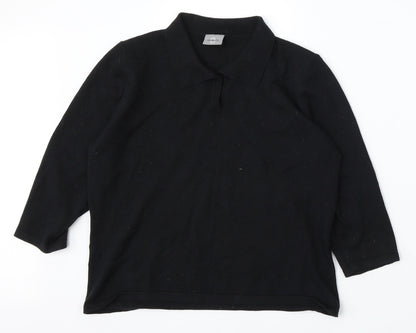 AMARANTO Womens Black Collared Cotton Pullover Jumper Size 16