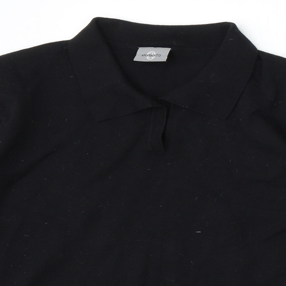 AMARANTO Womens Black Collared Cotton Pullover Jumper Size 16