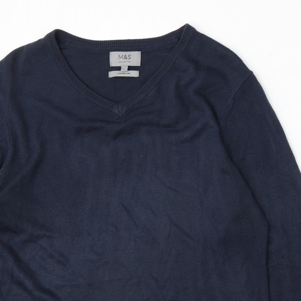 Marks and Spencer Mens Blue V-Neck Acrylic Pullover Jumper Size L