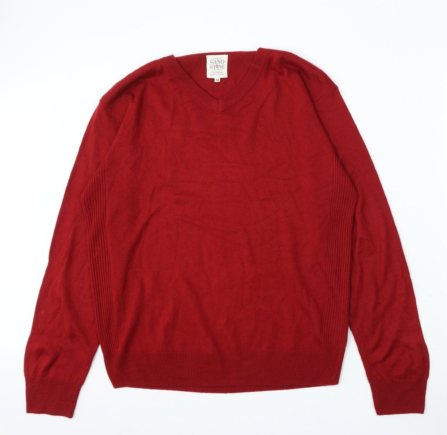 Sand Stone Mens Red V-Neck Acrylic Pullover Jumper Size M