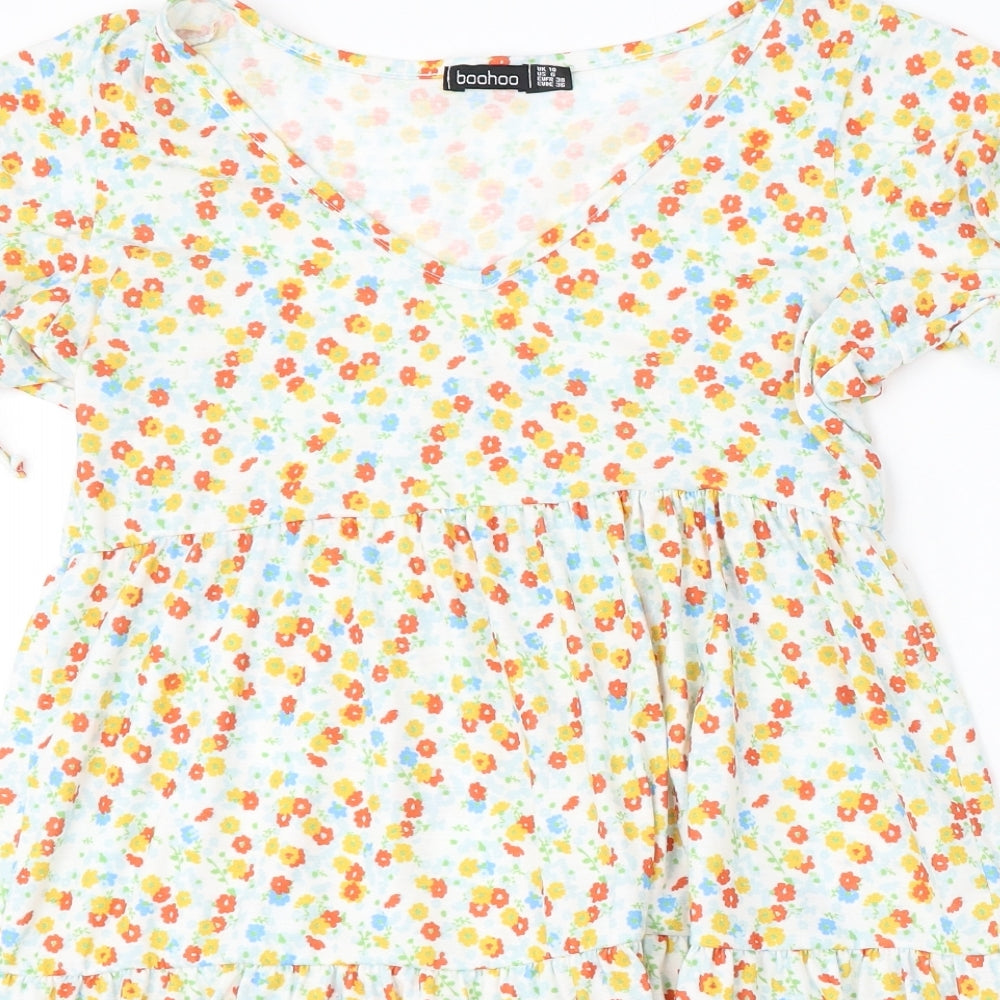 Boohoo Womens Multicoloured Floral Polyester Basic Blouse Size 10 Round Neck
