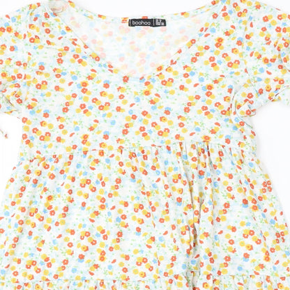 Boohoo Womens Multicoloured Floral Polyester Basic Blouse Size 10 Round Neck