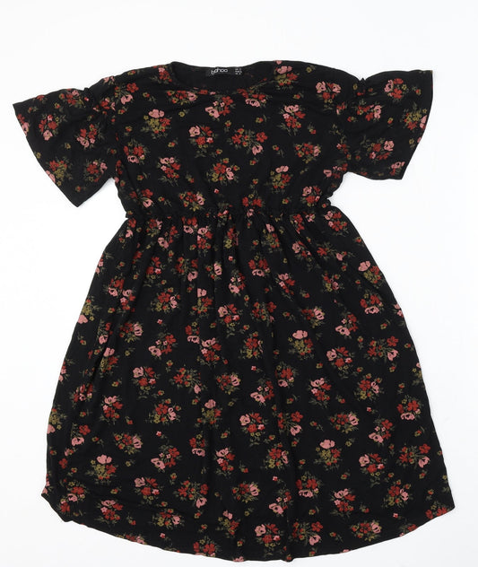 Boohoo Womens Multicoloured Floral Viscose Basic Blouse Size 10 Round Neck