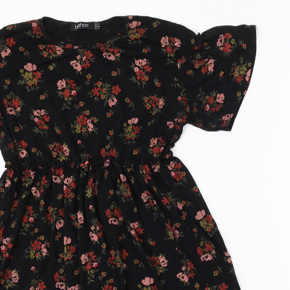 Boohoo Womens Multicoloured Floral Viscose Basic Blouse Size 10 Round Neck