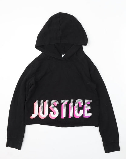 Justice Girls Black Cotton Pullover Hoodie Size 10 Years