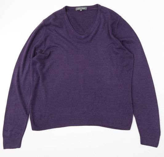 Marks and Spencer Mens Purple V-Neck Acrylic Pullover Jumper Size M