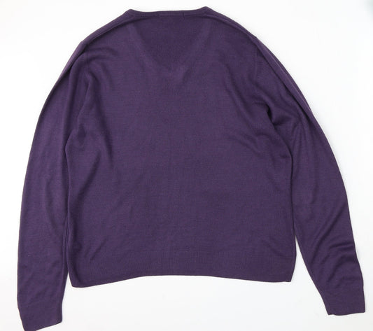 Marks and Spencer Mens Purple V-Neck Acrylic Pullover Jumper Size M