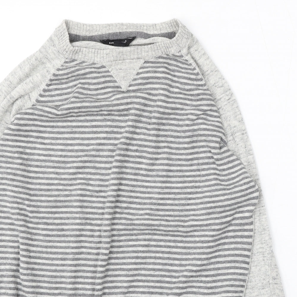 Cedar Wood State Mens Grey Round Neck Striped Cotton Pullover Jumper Size M