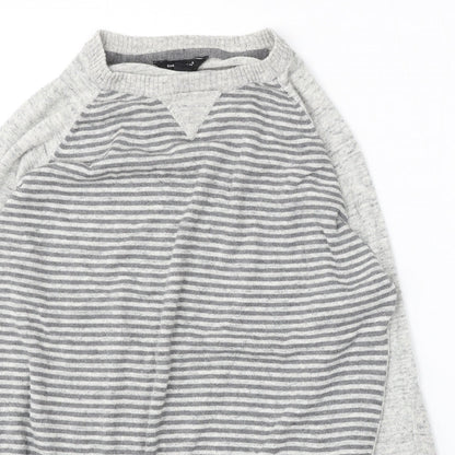 Cedar Wood State Mens Grey Round Neck Striped Cotton Pullover Jumper Size M