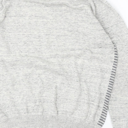 Cedar Wood State Mens Grey Round Neck Striped Cotton Pullover Jumper Size M