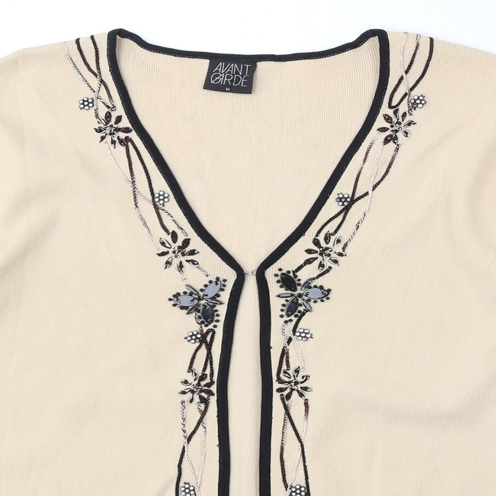 Avant Garde Womens Beige V-Neck Viscose Cardigan Jumper Size M