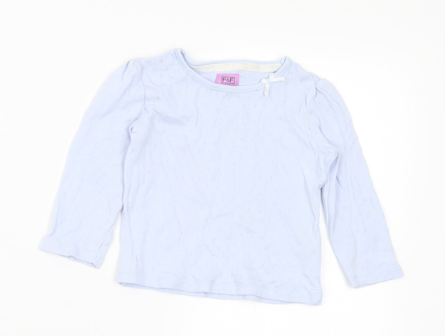 F&F Girls Blue Cotton Basic T-Shirt Size 12-18 Months Round Neck