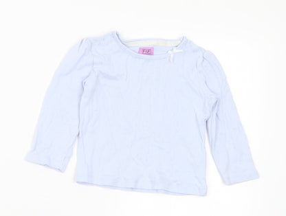 F&F Girls Blue Cotton Basic T-Shirt Size 12-18 Months Round Neck