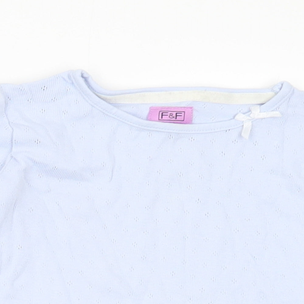 F&F Girls Blue Cotton Basic T-Shirt Size 12-18 Months Round Neck