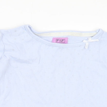 F&F Girls Blue Cotton Basic T-Shirt Size 12-18 Months Round Neck
