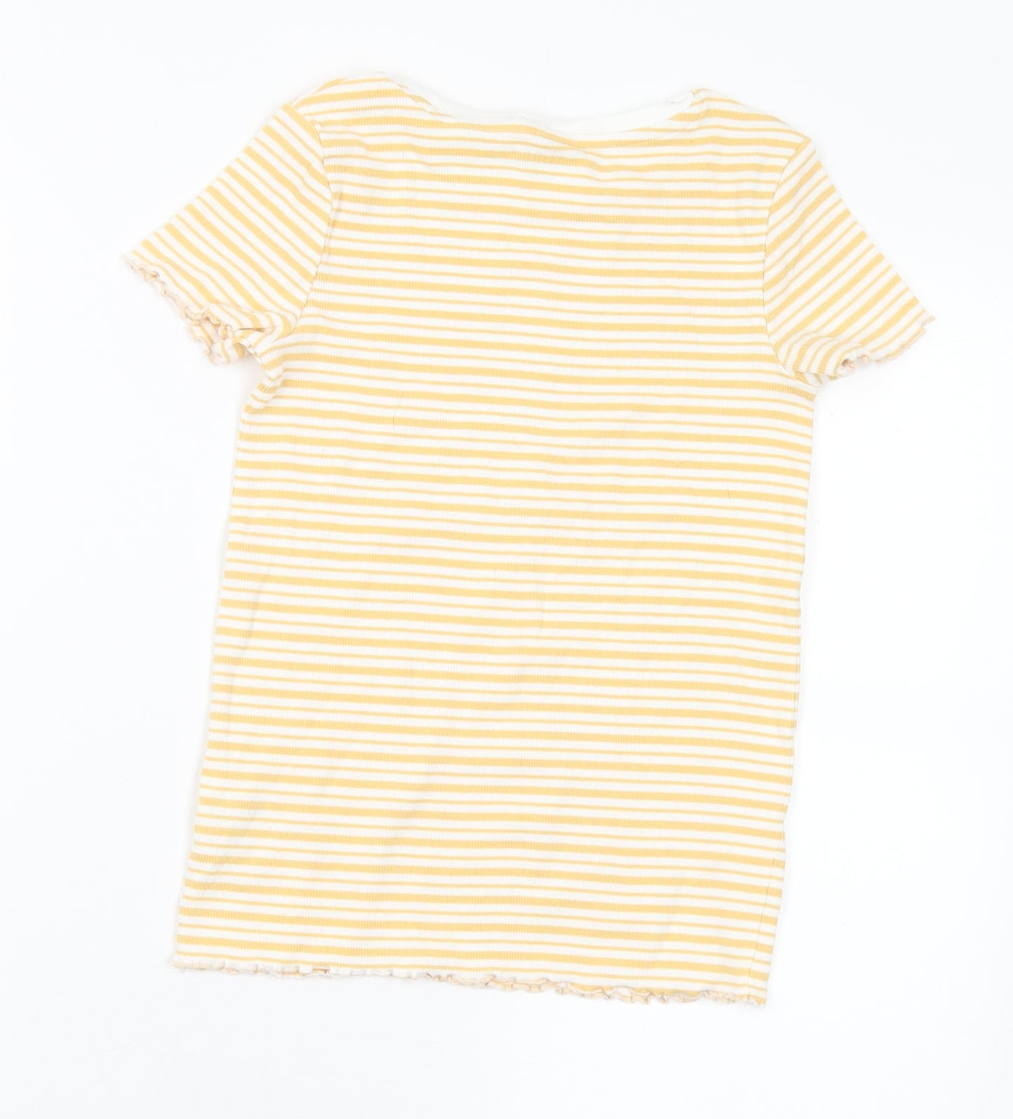 Nutmeg Girls Yellow Striped Cotton Basic T-Shirt Size 10-11 Years Round Neck
