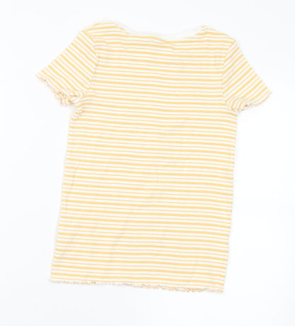Nutmeg Girls Yellow Striped Cotton Basic T-Shirt Size 10-11 Years Round Neck