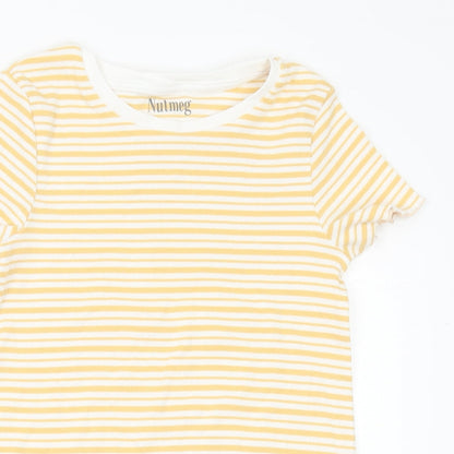 Nutmeg Girls Yellow Striped Cotton Basic T-Shirt Size 10-11 Years Round Neck
