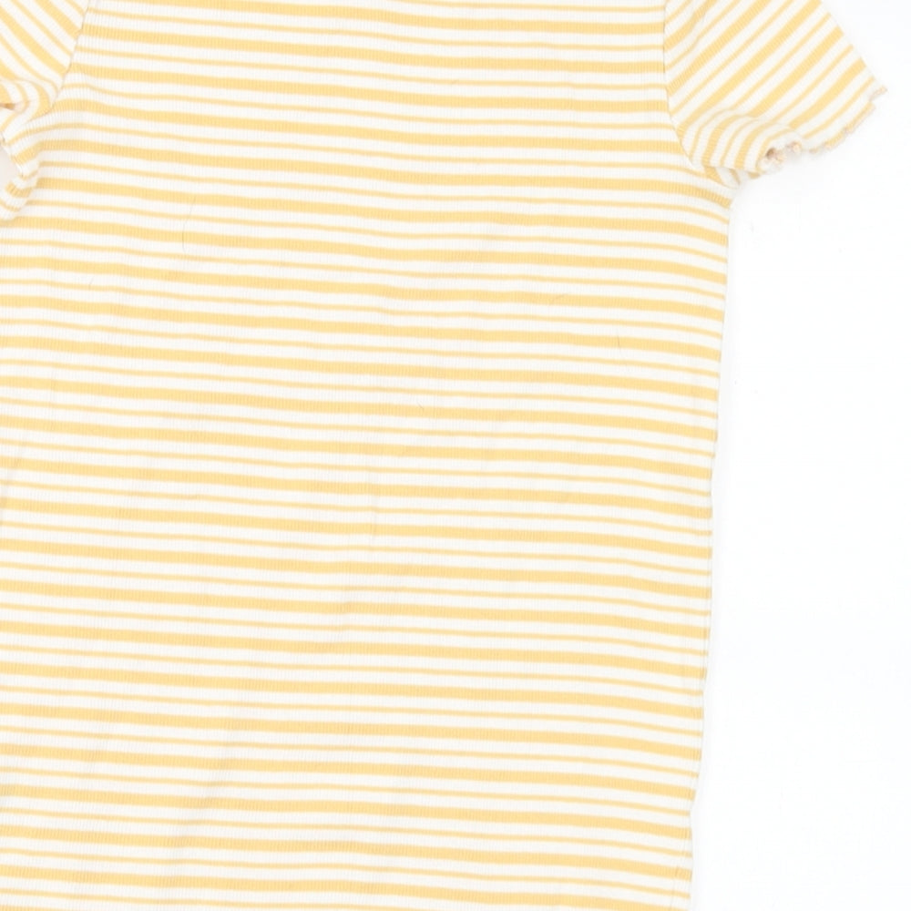 Nutmeg Girls Yellow Striped Cotton Basic T-Shirt Size 10-11 Years Round Neck