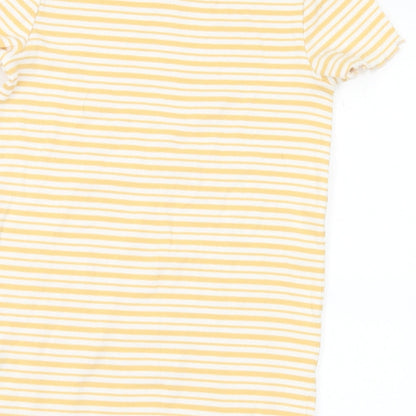 Nutmeg Girls Yellow Striped Cotton Basic T-Shirt Size 10-11 Years Round Neck