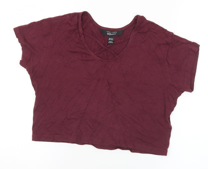 New Look Girls Purple Cotton Cropped T-Shirt Size 10-11 Years Scoop Neck