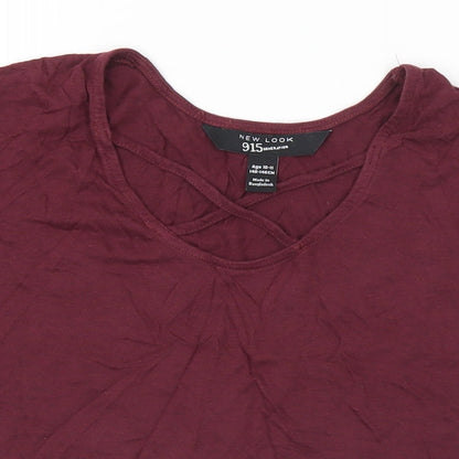 New Look Girls Purple Cotton Cropped T-Shirt Size 10-11 Years Scoop Neck