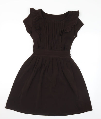 Preworn Womens Brown Polyester Fit & Flare Size M Round Neck