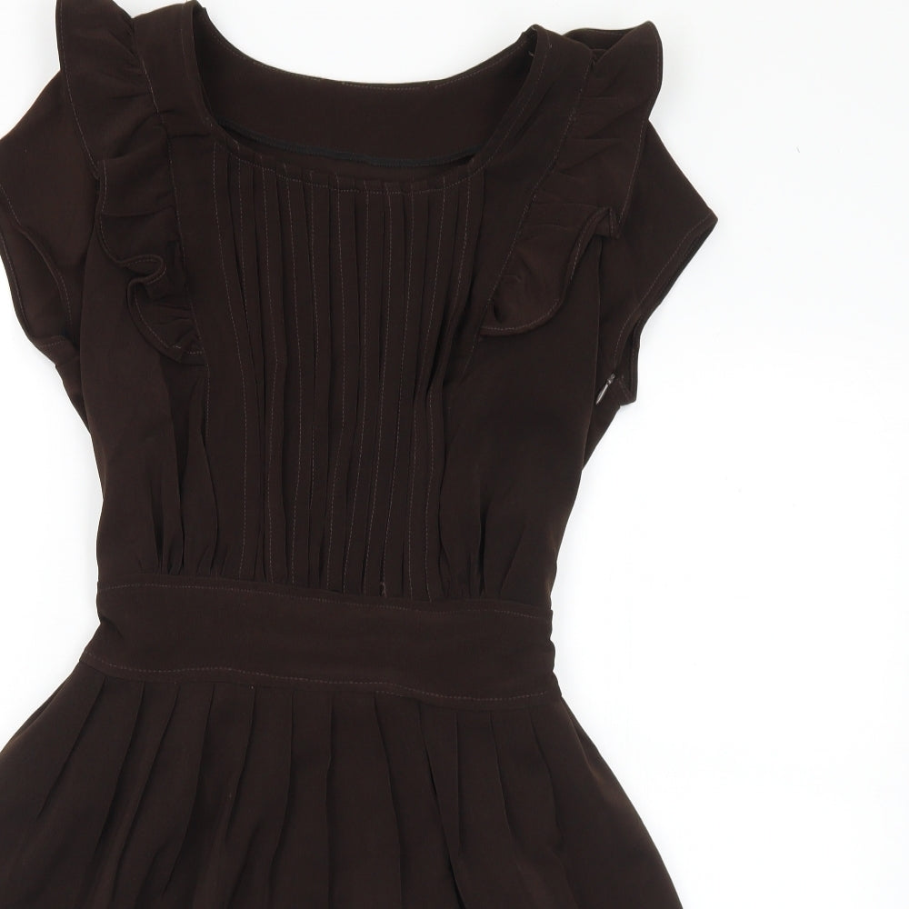 Preworn Womens Brown Polyester Fit & Flare Size M Round Neck