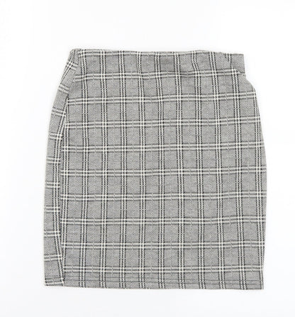 New Look Womens Grey Plaid Cotton A-Line Skirt Size 6