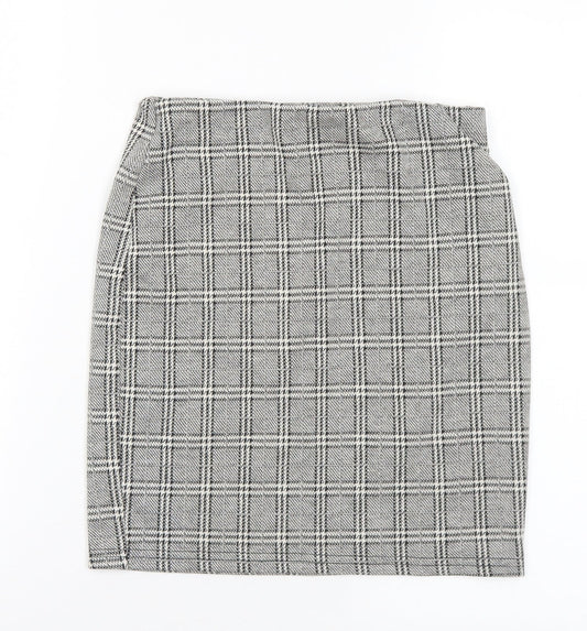 New Look Womens Grey Plaid Cotton A-Line Skirt Size 6